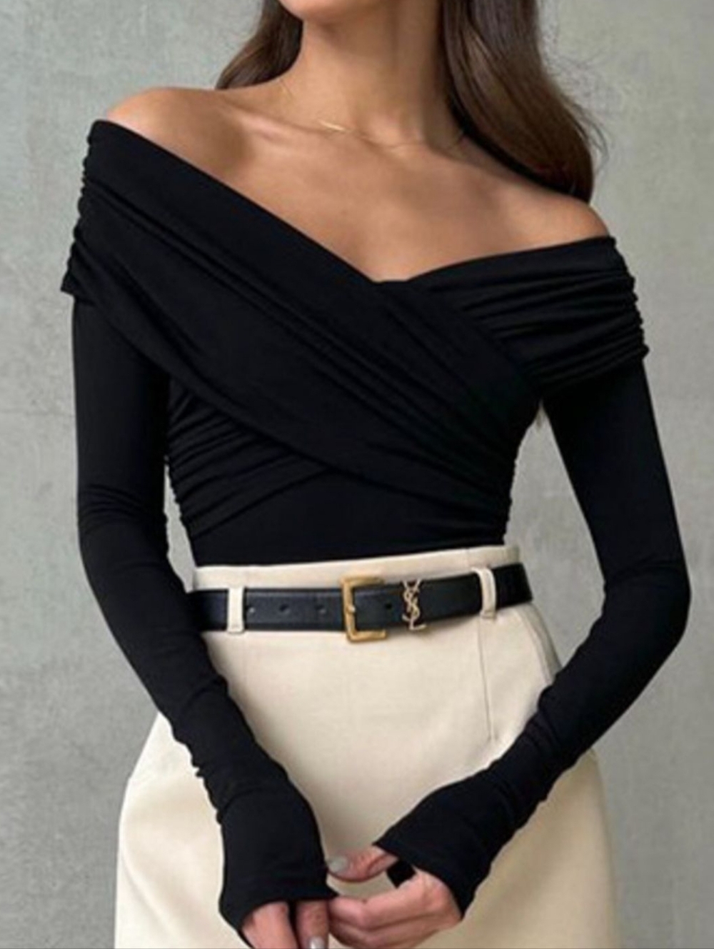 Flirty Fit Off-Shoulder Bodysuit - Black